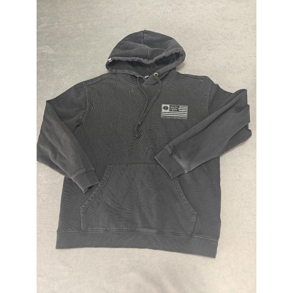 Salty Crew Men's Small Black Pullover Hoodie Flag Sweatshirt Surf Fishing
